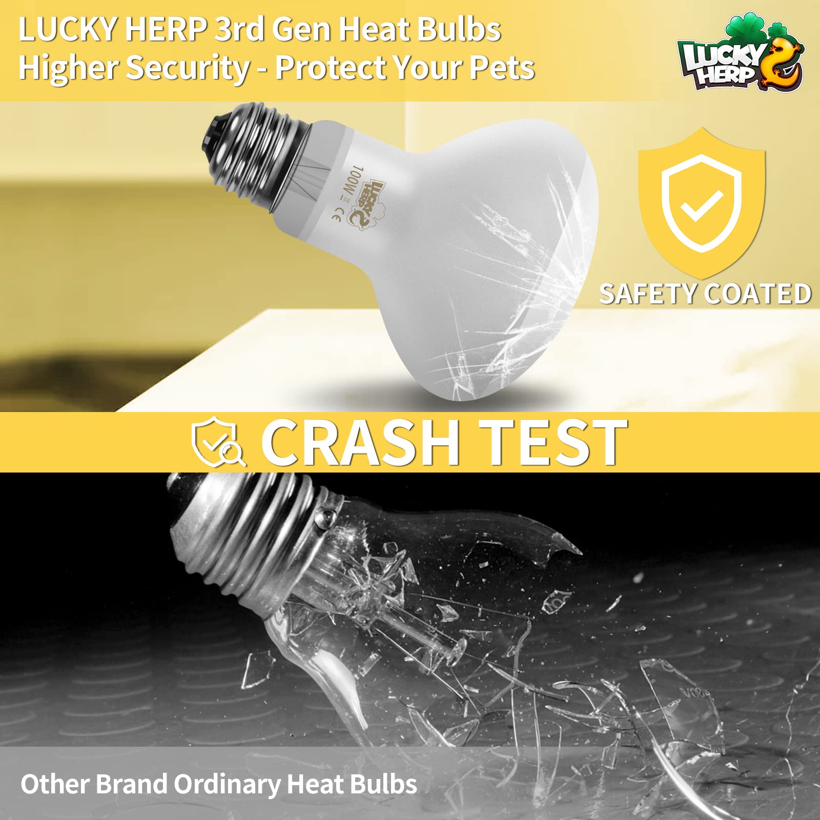 LUCKY HERP New Upgrade 3 Pack 100W Reptile Heat Lamp Bulb (3nd Gen, Safer), Amphibian UVA Heat Light Bulb, Reptile Basking Dayli